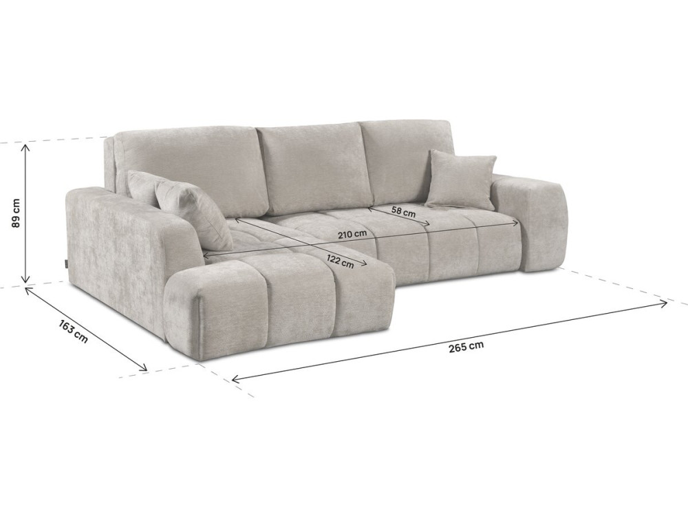 Canapé d'angle gauche convertible en tissu chenille "Verneuil" - 3 places - Beige