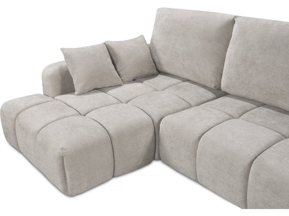 Canapé d'angle gauche convertible en tissu chenille "Verneuil" - 3 places - Beige