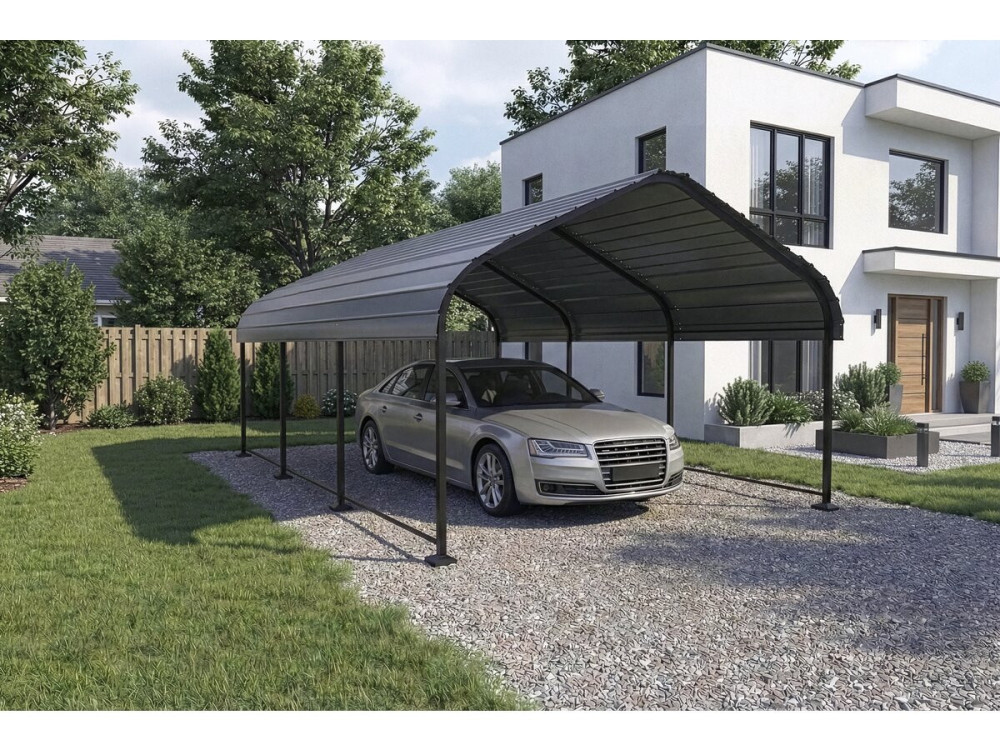 Carport abri de voiture en métal "Phoenix" - 13,5 m² - Gris