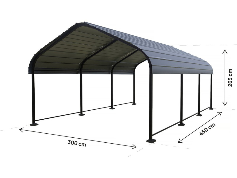 Carport abri de voiture en métal "Phoenix" - 13,5 m² - Gris