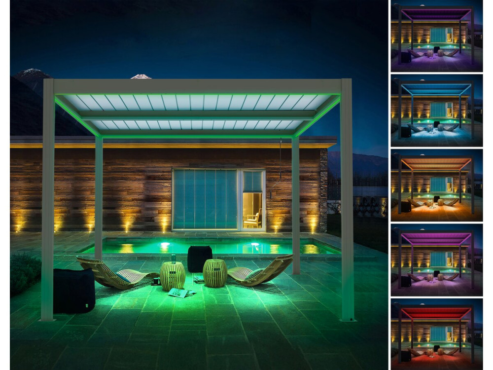 Pergola bioclimatique avec led "Windsor premium" en aluminium 3 x 4 - Taupe