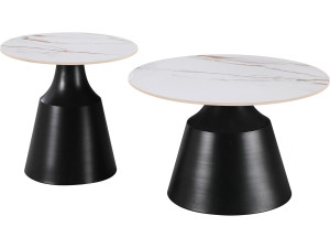 Lot de 2 tables basses gigognes en céramique "Vulca" - 70 x 70 x 43 cm - Blanc