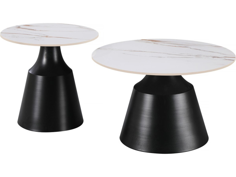 Lot de 2 tables basses gigognes en céramique "Vulca" - 70 x 70 x 43 cm - Blanc
