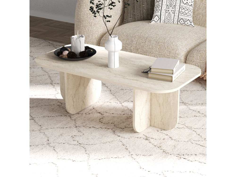 Table basse en bois "Becaj" - 120 x 60 x 41 cm - Travertin