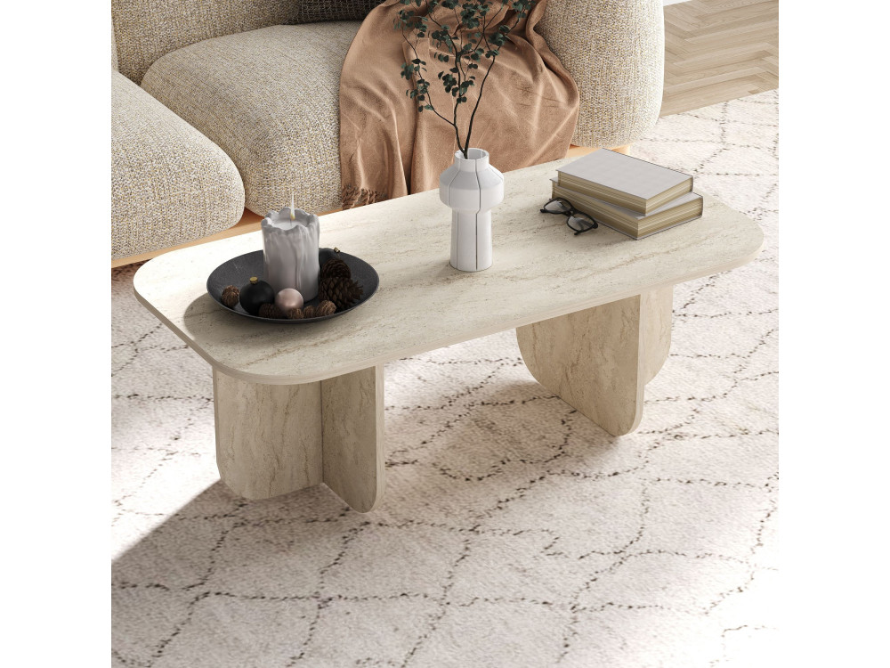 Table basse en bois "Becaj" - 120 x 60 x 41 cm - Travertin