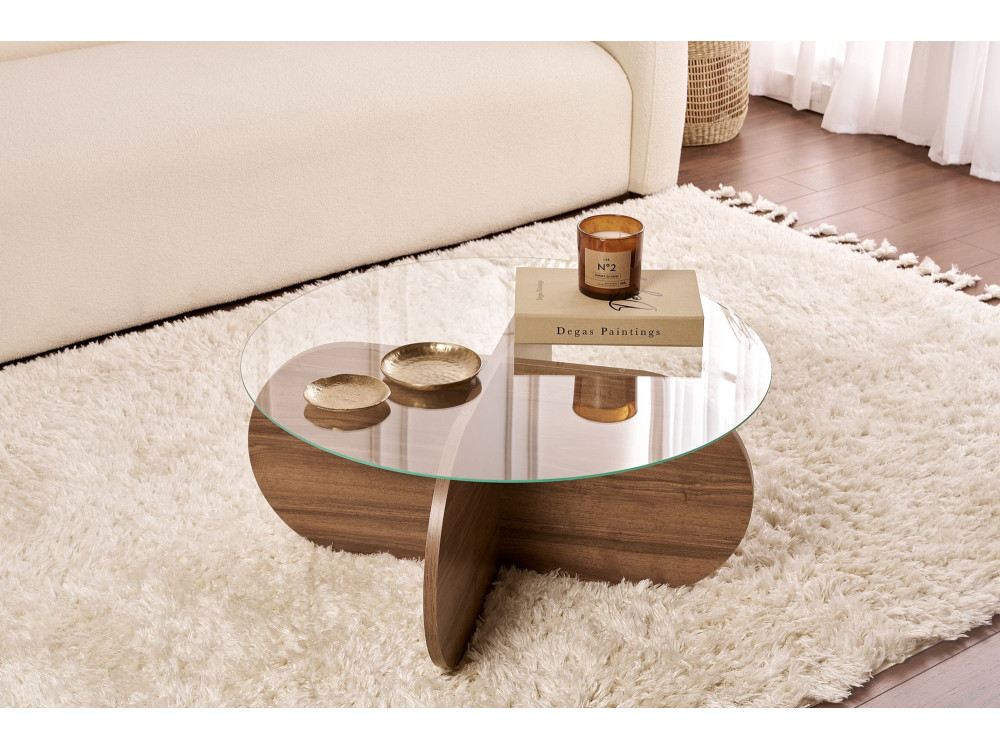 Table basse en bois "Aeris" - 75 x 75 x 35 cm - NoyerTransparent
