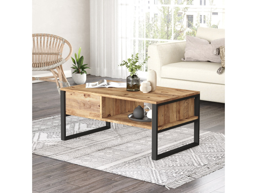 Table basse en bois "ML34" - 100 x 59 x 44 cm - Pin atlantique