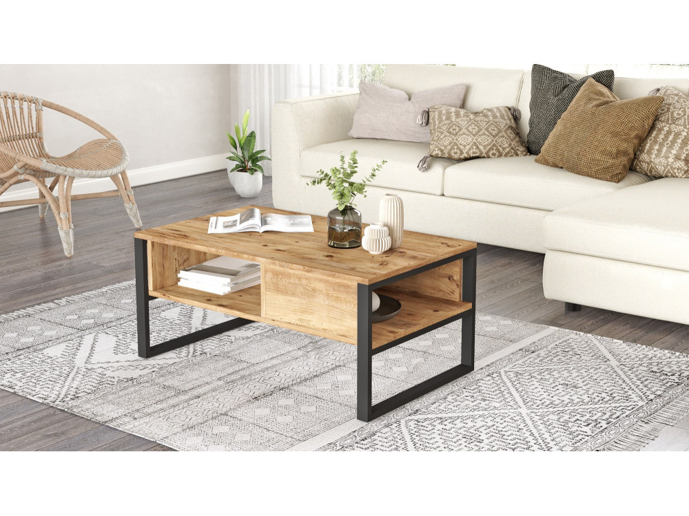 Table basse en bois "ML34" - 100 x 59 x 44 cm - Pin atlantique