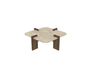 Table basse en bois "Poalla" - 90 x 90 x 35 cm - Travertin