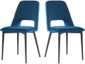 Lot de 2 chaises en velours "Fedora" - Gris clair - Bleu foncé