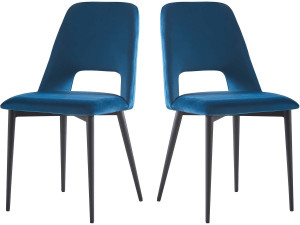 Lot de 2 Chaises en velours "Fedora" - Bleu foncé