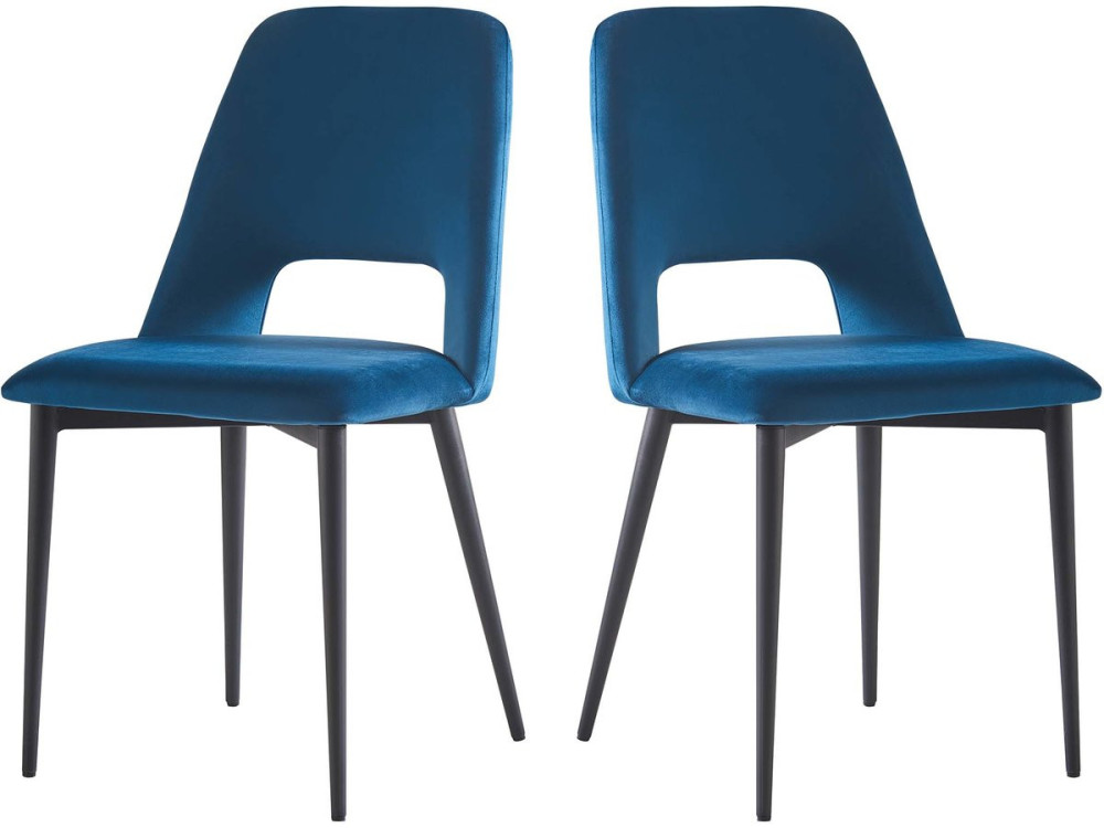 Lot de 2 Chaises en velours "Fedora" - Bleu foncé