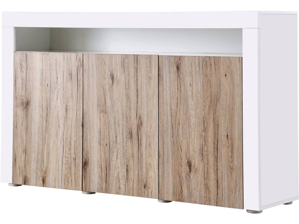Buffet LED "Bogota" - 155 x 40 x 92 cm - Chêne / Blanc laqué