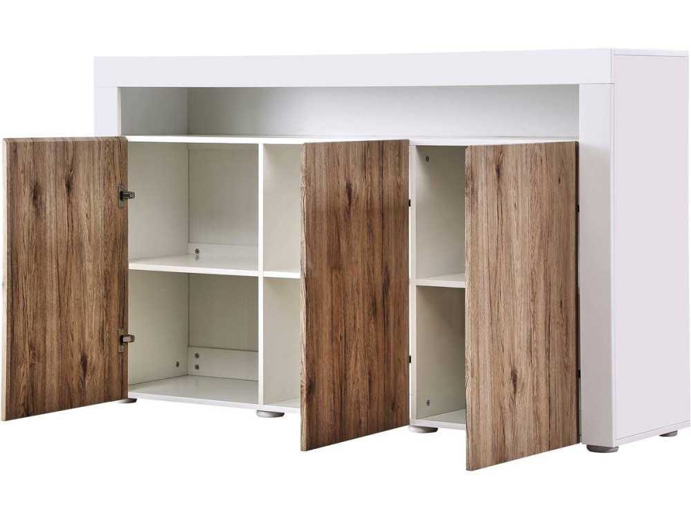 Buffet LED "Bogota" - 155 x 40 x 92 cm - Chêne / Blanc laqué