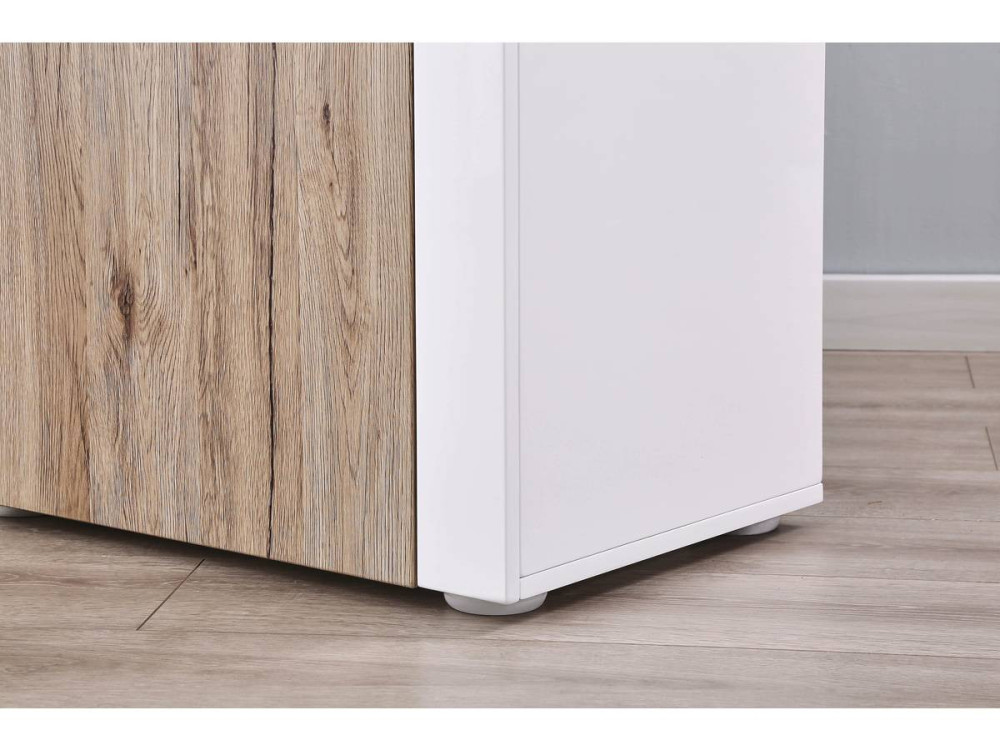 Buffet LED "Bogota" - 155 x 40 x 92 cm - Chêne / Blanc laqué