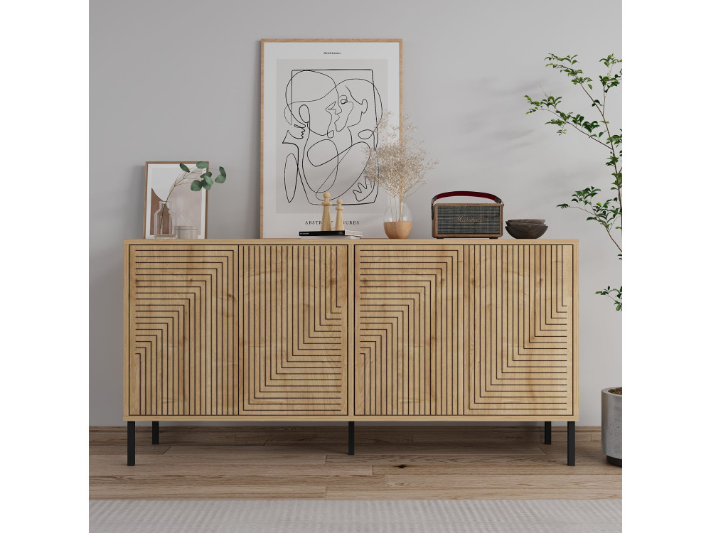 Buffet en bois "Evolet" - 150 x 36 x 75 cm - Beige