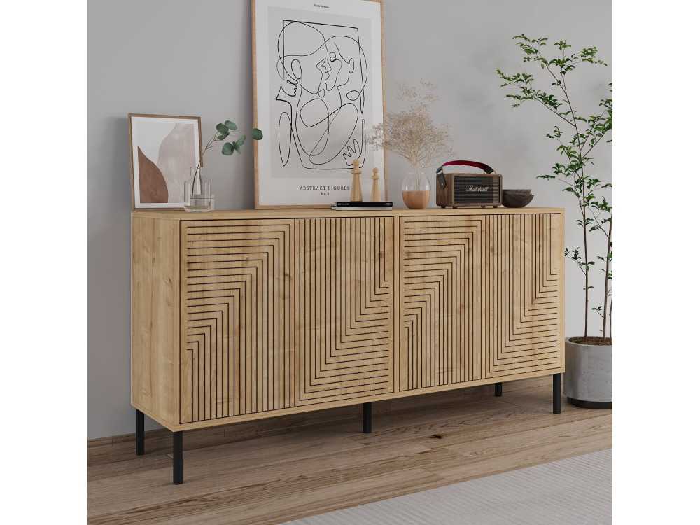 Buffet en bois "Evolet" - 150 x 36 x 75 cm - Beige