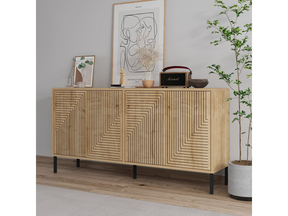 Buffet en bois "Evolet" - 150 x 36 x 75 cm - Beige