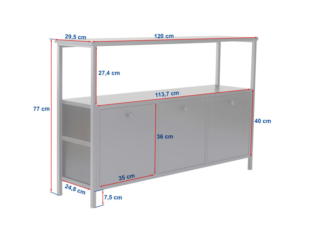 Buffet en bois "Solace" - 120 x 30 x 77 cm - Blanc