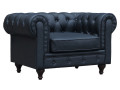 Fauteuil Chesterfield Velours "Aliza" - 111 x 82 x 70 cm - Gris - Noir
