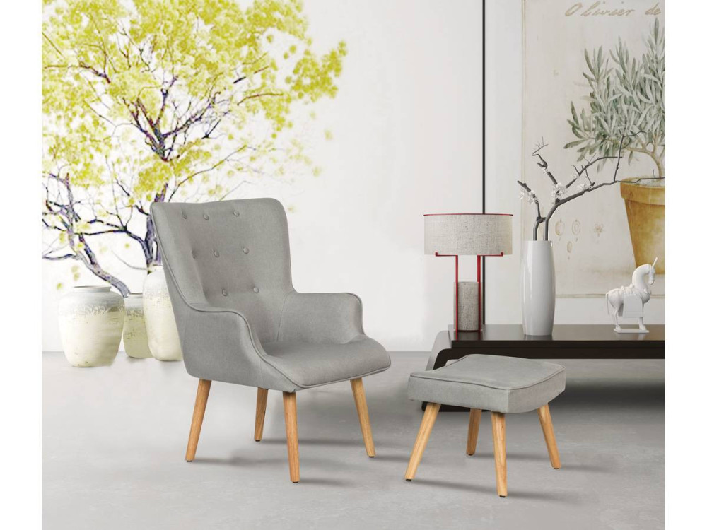 Fauteuil style scandinave en tissu "Odense" - 1 place - Gris clair