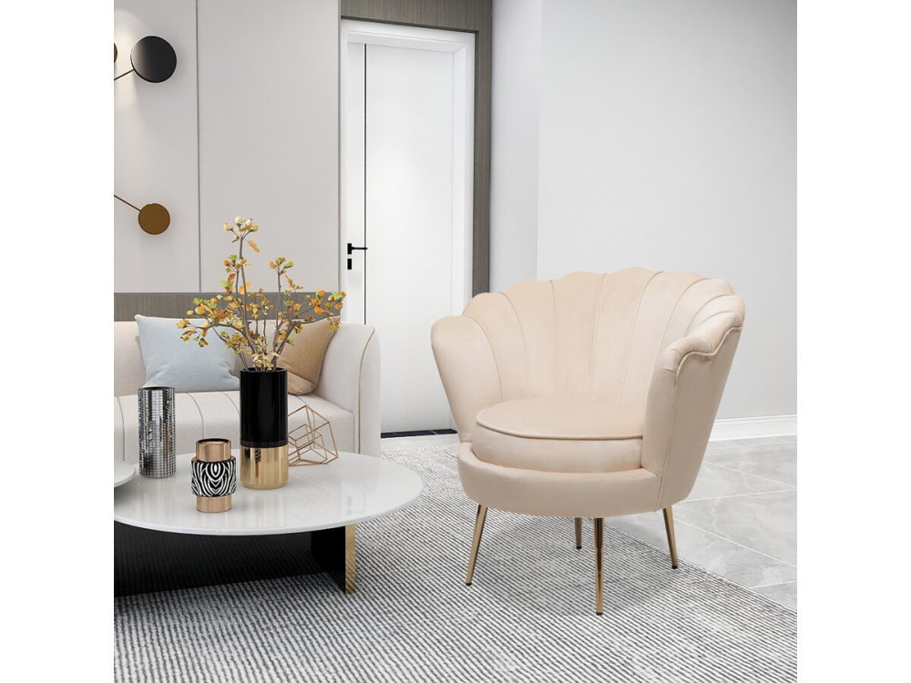 Fauteuil en velours "Floria" - 70 x 73 x 76 cm - Beige