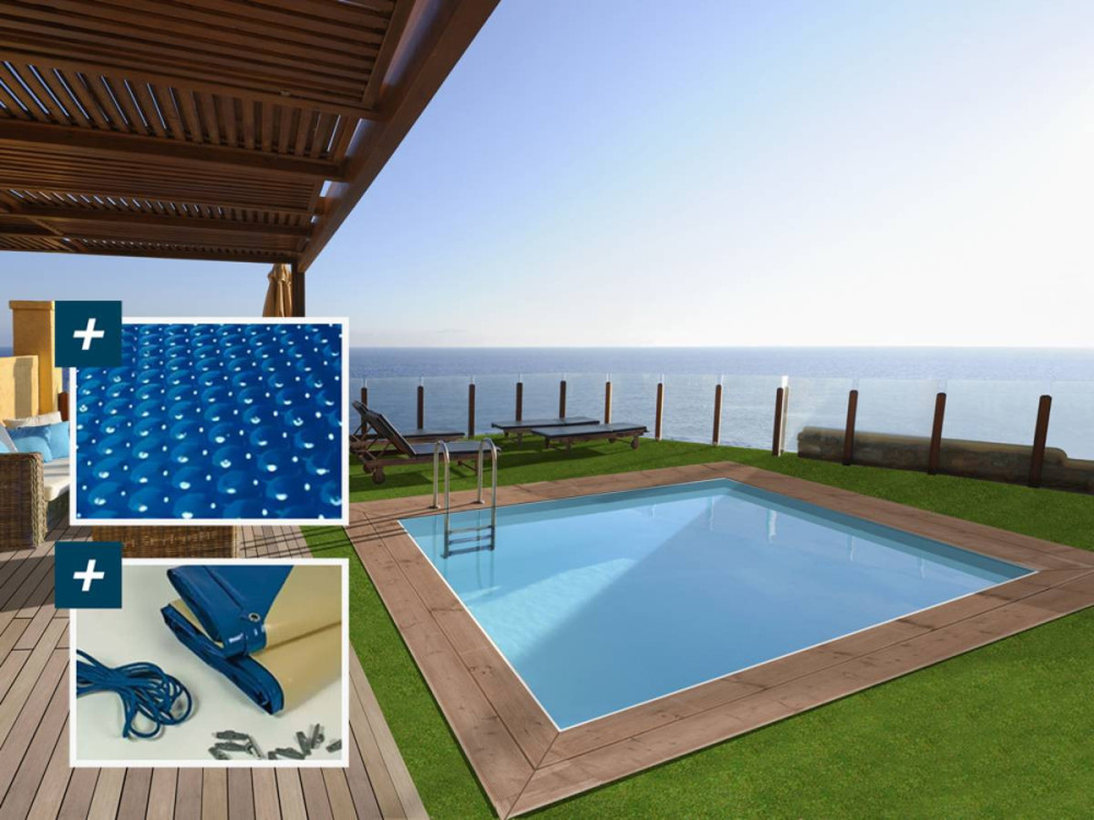 Piscine bois rectangle " Caimans 120  " - 4.10 x 3.00 x 1.24  m + Bâche à bulles 180 µ - Bâche hiver 280 g/m²