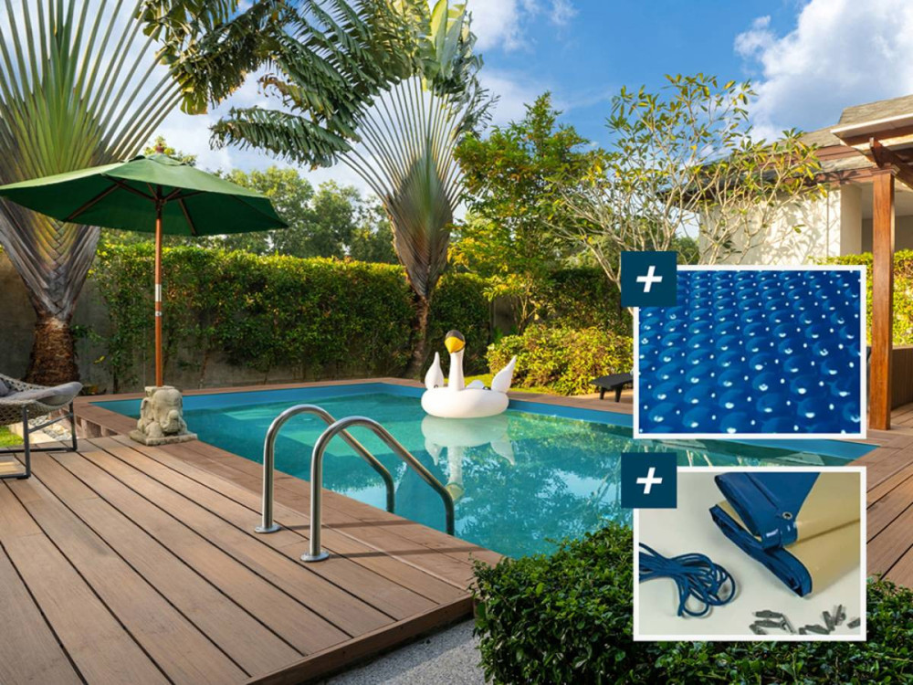 Piscine bois rectangle " Panama "- 6.20 x 4.10 x 1.45 m + Bâche à bulles 180 µ - Bâche hiver 280 g/m² +