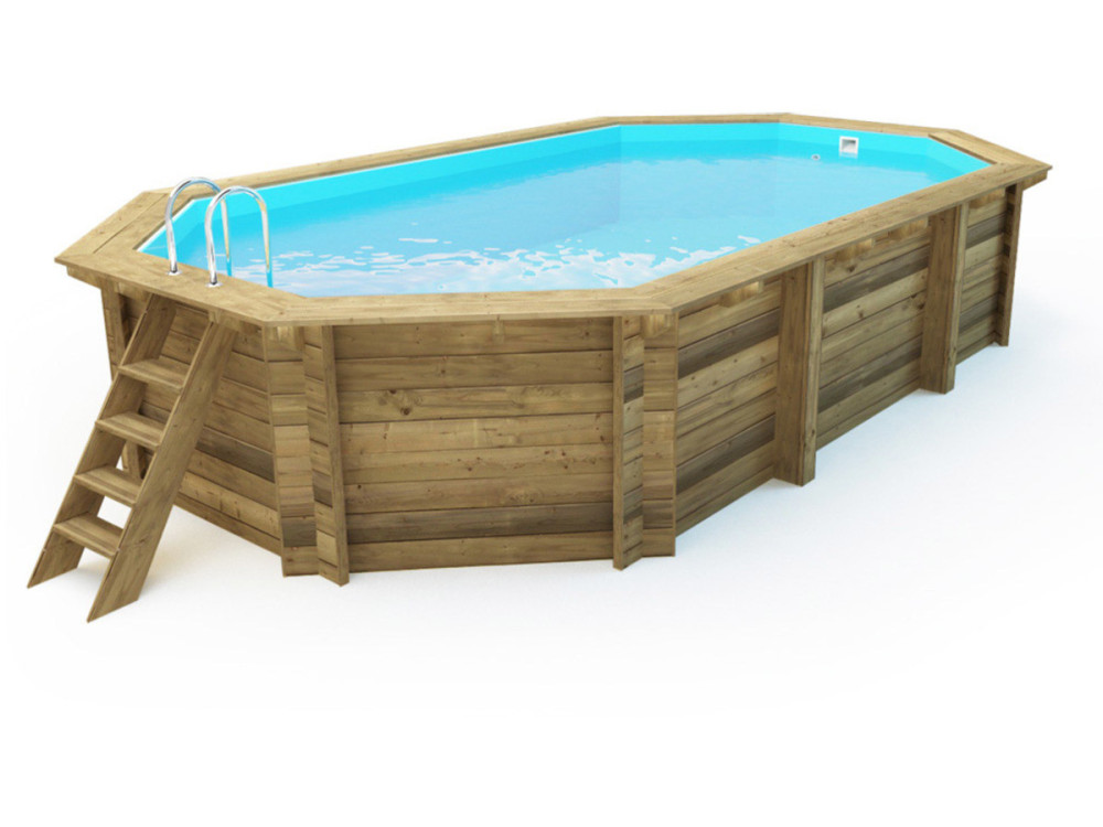 Piscine bois " Brazilia 130 "  5.86 x 3.86 x 1.31 m - Bâche à bulles 180 µ - Bâche hiver 280 g/m²