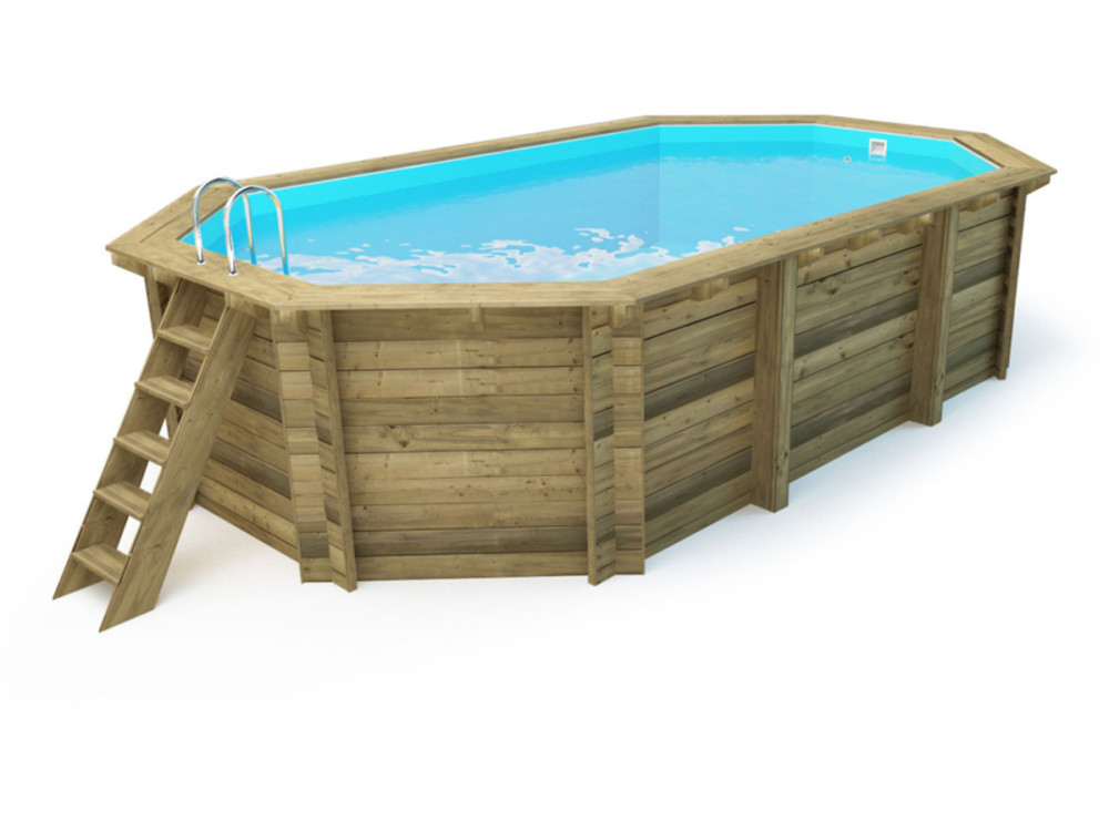 Piscine bois " Miami 130 " - 4.86 x 3.36 x 1.30 m + Bâche à bulles 180 µ + Bâche hiver 280 gr/m²