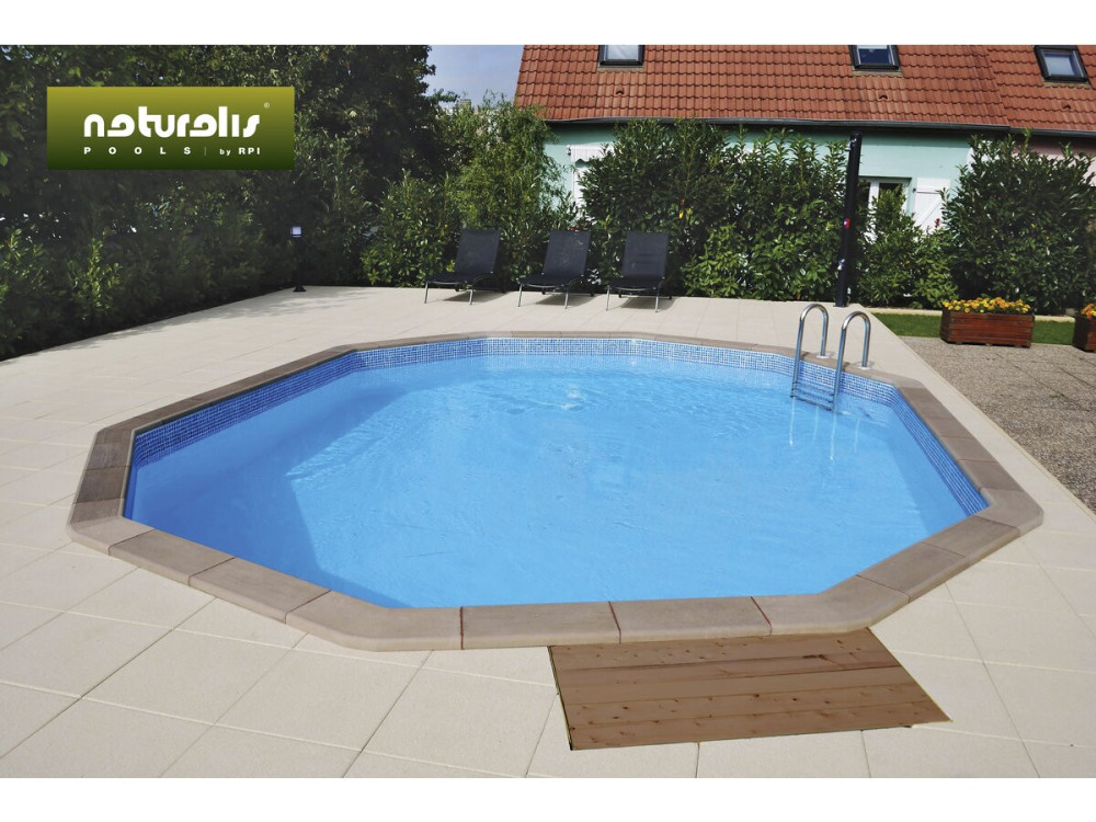 Piscine béton aspect bois en kit décagonale - 4.95 x 1.28 m