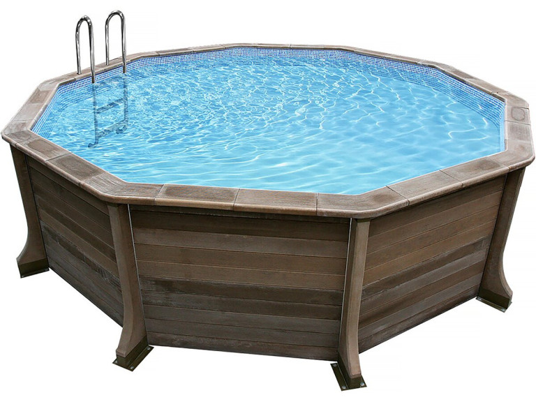 Piscine béton aspect bois en kit décagonale - 4.95 x 1.40 m