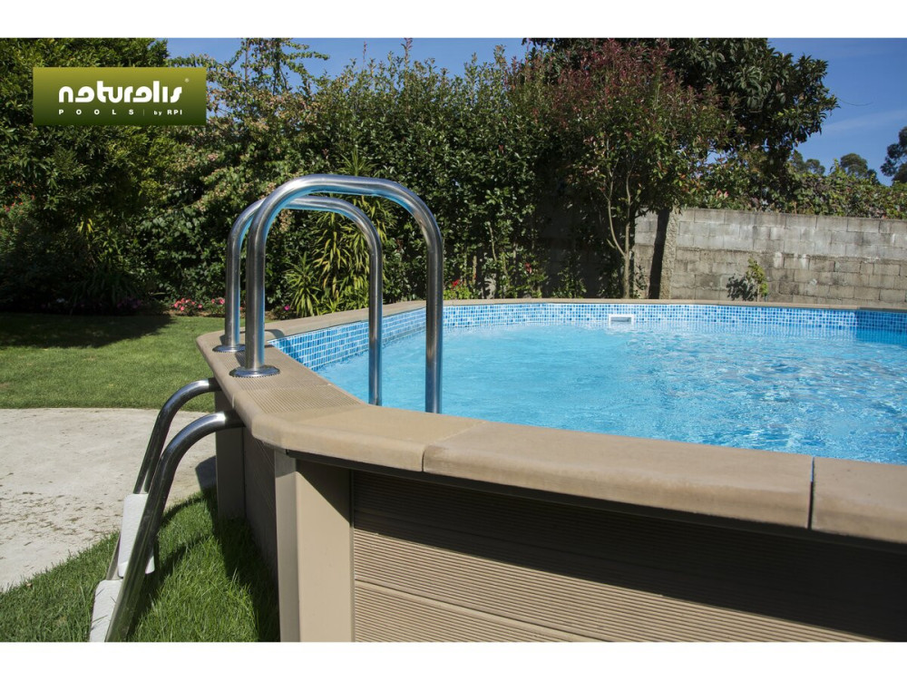 Piscine béton aspect bois en kit décagonale allongée " Naturalis 2 " - 6.36 x 4.74 x 1.28 m