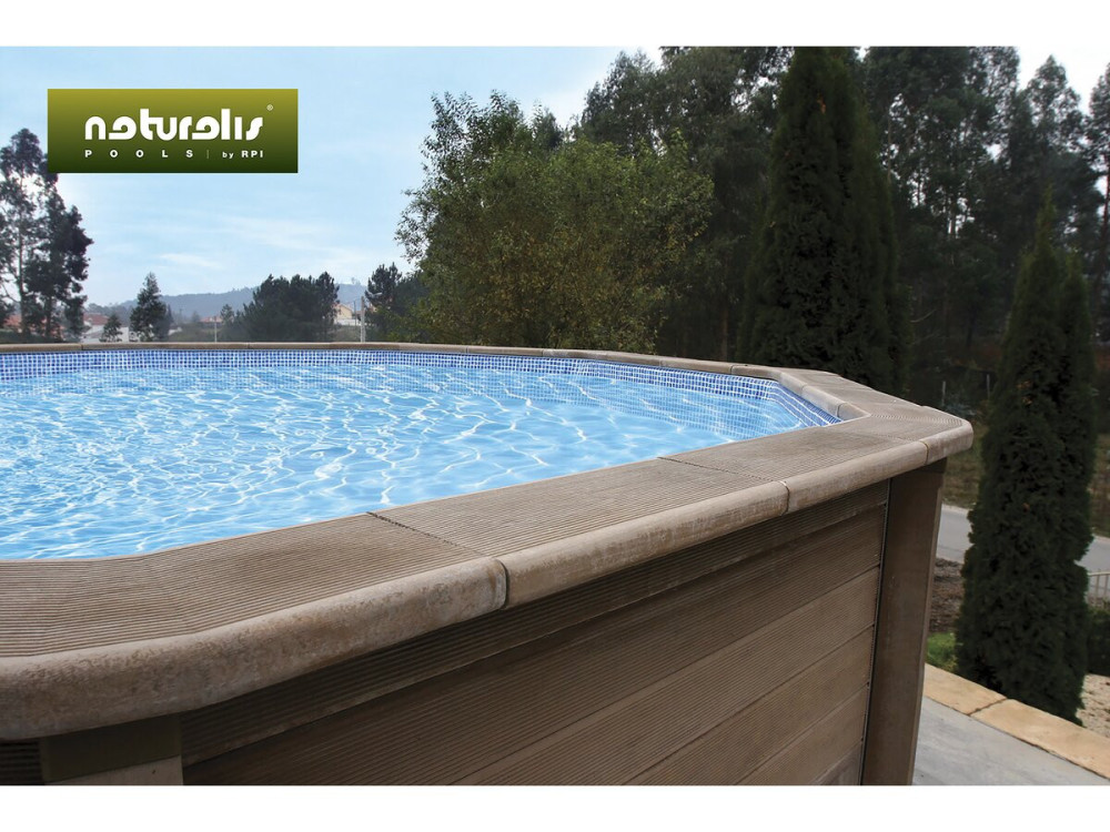 Piscine béton aspect bois en kit décagonale allongée " Naturalis 2 " - 6.36 x 4.74 x 1.28 m