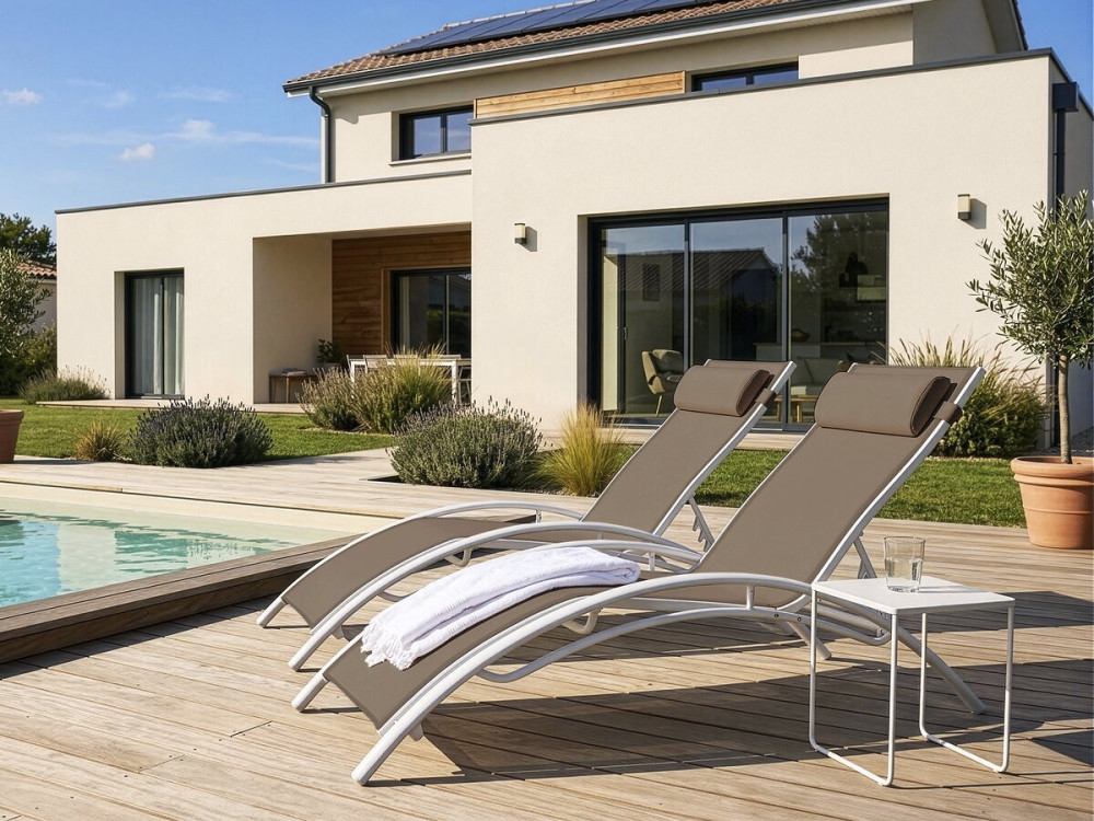 Bain de soleil en aluminium "Beauty" - Phoenix - Taupe - Lot de 2
