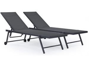 Lot de 2 bains de soleil textilène aluminium "Jolia" - Gris foncé