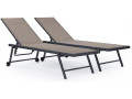 Lot de 2 bains de soleil textilène aluminium "Jolia" - Gris / Blanc - Gris foncé &amp; Taupe