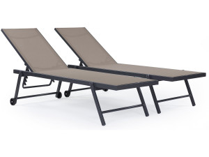 Lot de 2 bains de soleil textilène aluminium "Jolia" - Gris foncé / Taupe