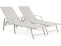 Lot de 2 Bains de soleil en métal avec accoudoirs "Farniente" - Taupe - Blanc