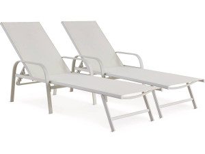 Lot de 2 Bains de soleil en métal avec accoudoirs "Farniente" - Blanc