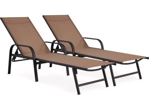 Lot de 2 Bains de soleil en métal avec accoudoirs "Farniente" - Taupe