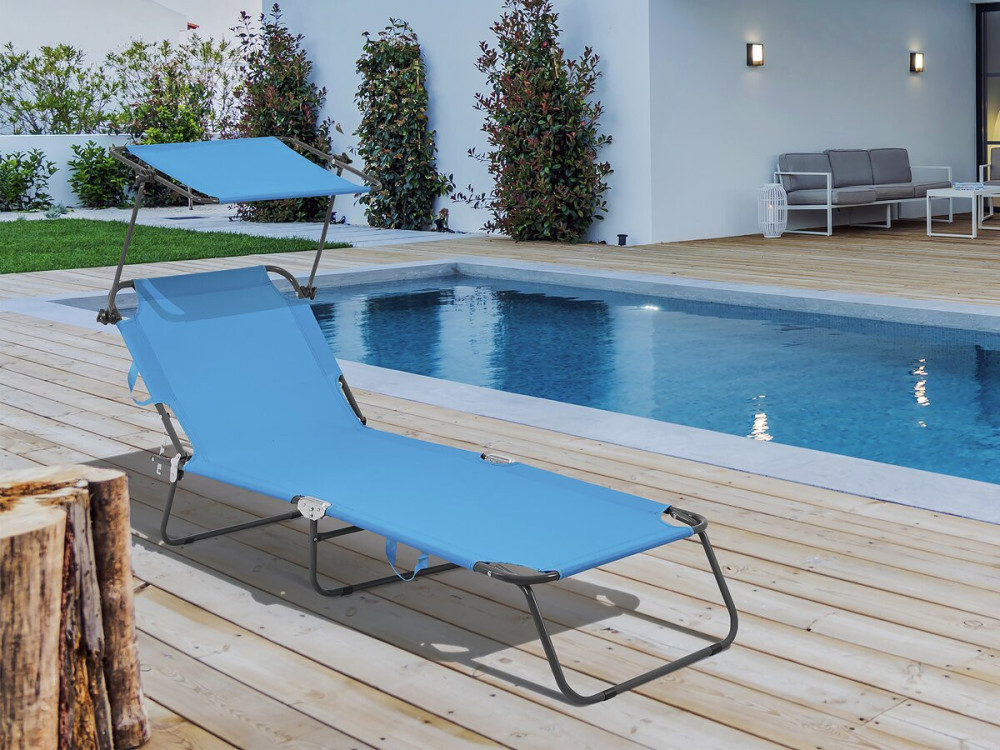 Bain de soleil pliable "Lazy" - Avec pare soleil - Bleu