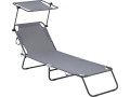 Lot de 2 bain de soleil pliable "Lazy" - Avec pare soleil - Beige - Gris