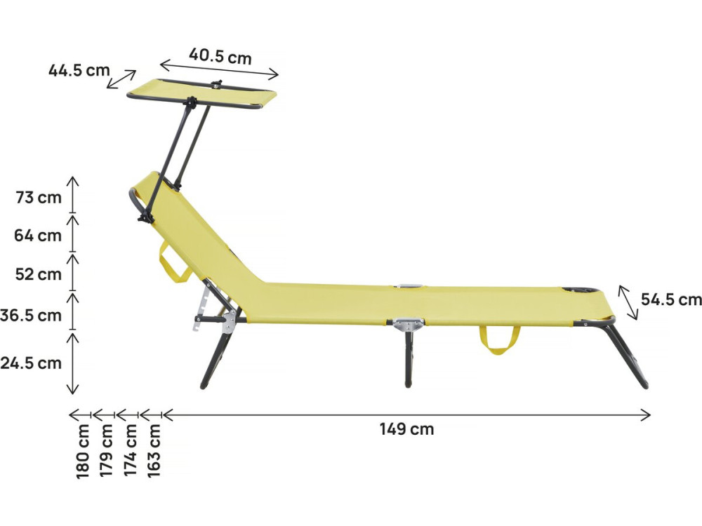 Lt de 2 bains de soleil pliable "Lazy" - Avec pare soleil - Jaune