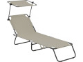 Lot de 2 bain de soleil pliable "Lazy" - Avec pare soleil - Beige - Taupe