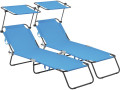 Lot de 2 bains de soleil pliable "Lazy" - Avec pare soleil - Bleu - Bleu