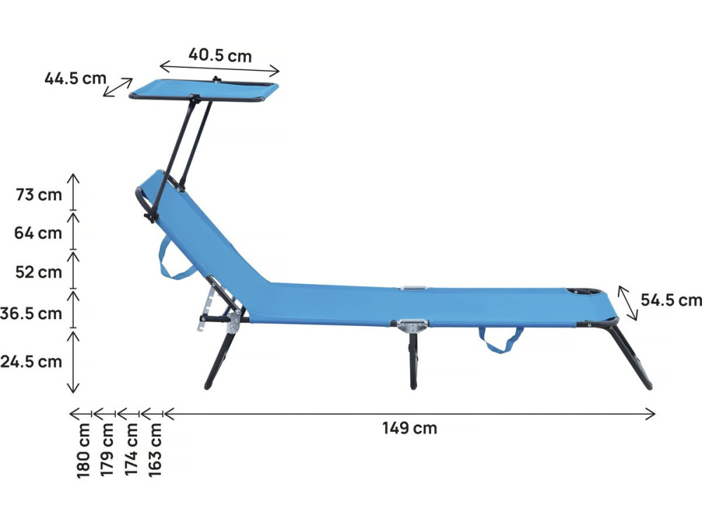 Lot de 2 bains de soleil pliable "Lazy" - Avec pare soleil - Bleu