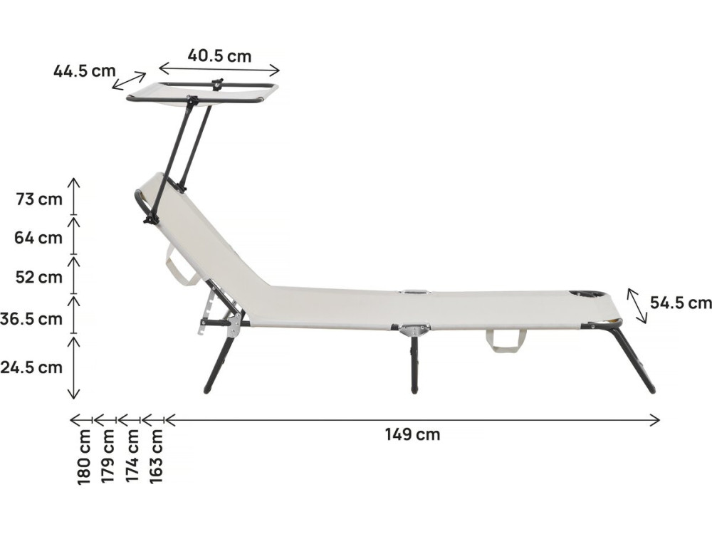 Lot de 2 bain de soleil pliable "Lazy" - Avec pare soleil - Beige