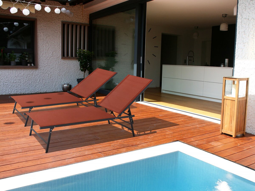 Lot de 2 bains de soleil en métal "Sublima" - 180 x 54 x 104 cm - Terracotta