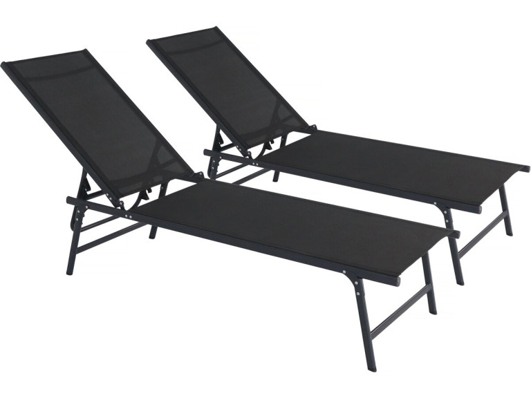 Lot de 2 bains de soleil en métal "Sublima" - 180 x 54 x 104 cm - Noir